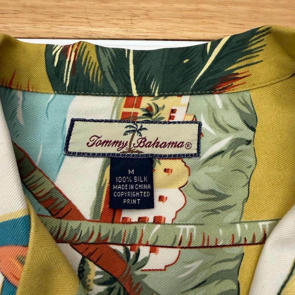 Tommy Bahama Yellow & Teal Palm-Print Silk Camp Shirt